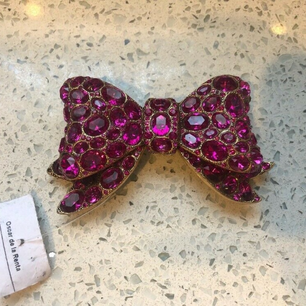 Belt Buckle Jeweled Bow Fuchsia Pink Brooch